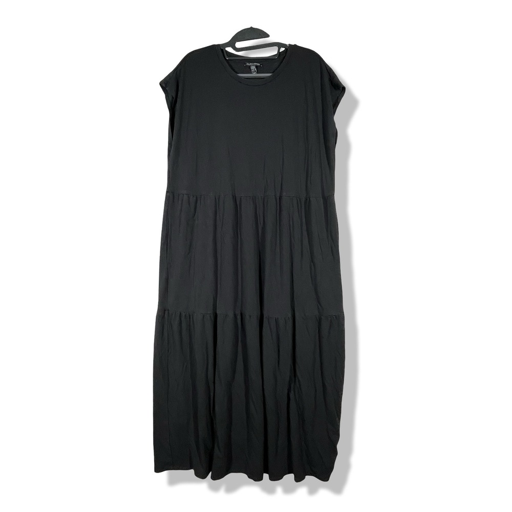Eileen Fisher Tiered Maxi Dress Womens Medium Minimalist Lagenlook Quiet Luxury